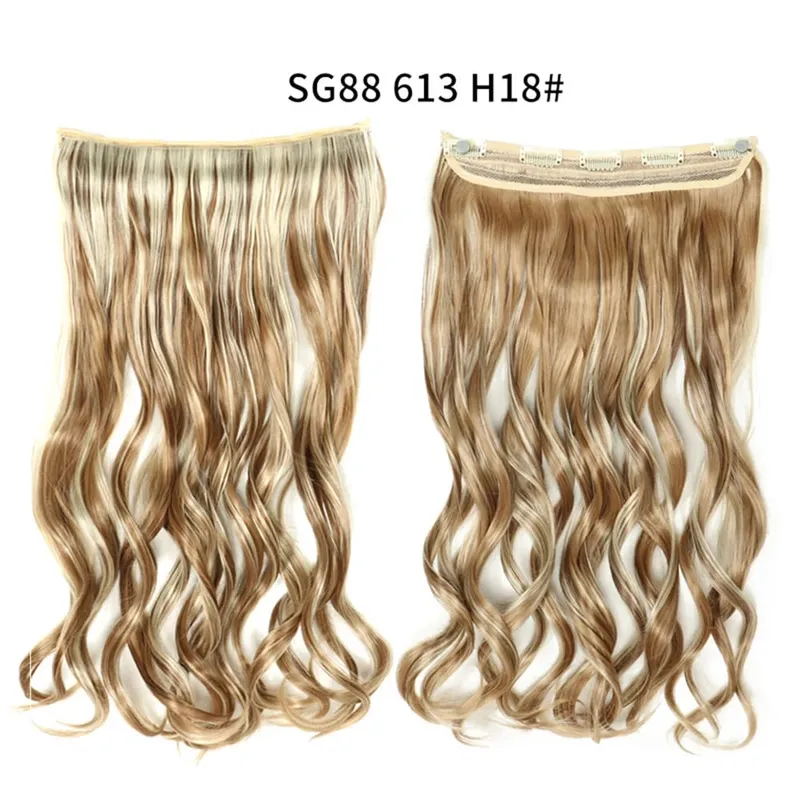 Long Straight Curly One Piece 5clips Clip-in Extensions 22Inch Heat Resistant Hairstyles Colour Mix Blonde Hair Piece For Women — image 27
