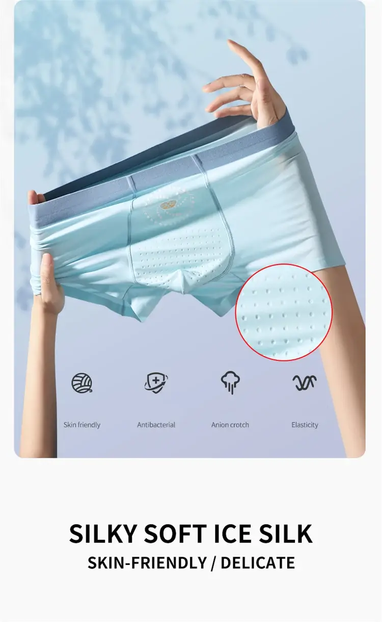 MiiOW 3Pcs Seamless Ice Silk Men Boxers Mulberry Silk Antibacterial Underwear for Men Panties Breathable Man Underpants Boxers — image 15