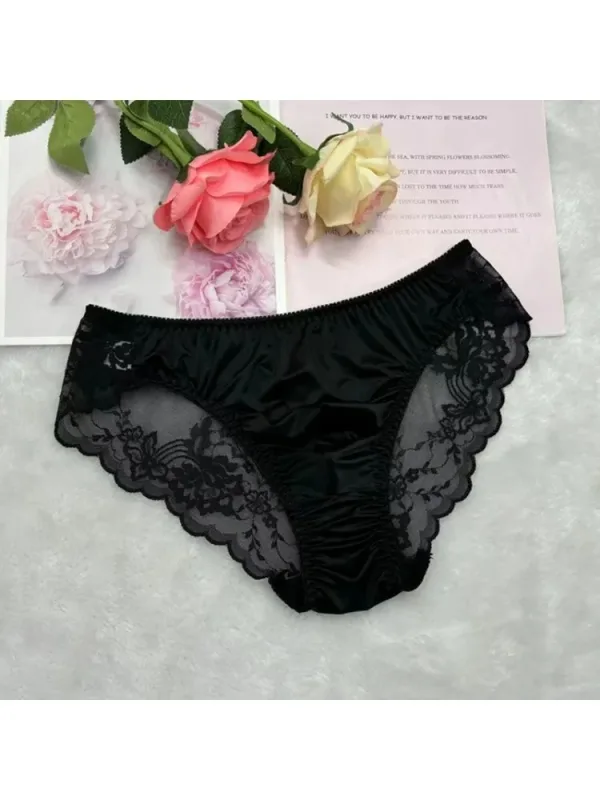 Herren Sissy-Höschen, Bikini-Slip, Dessous, Spitzenbesatz, Sissy-Unterwäsche, schwuler männlicher Crossdress-Unterhose, sexy Unterwäsche für Männer
