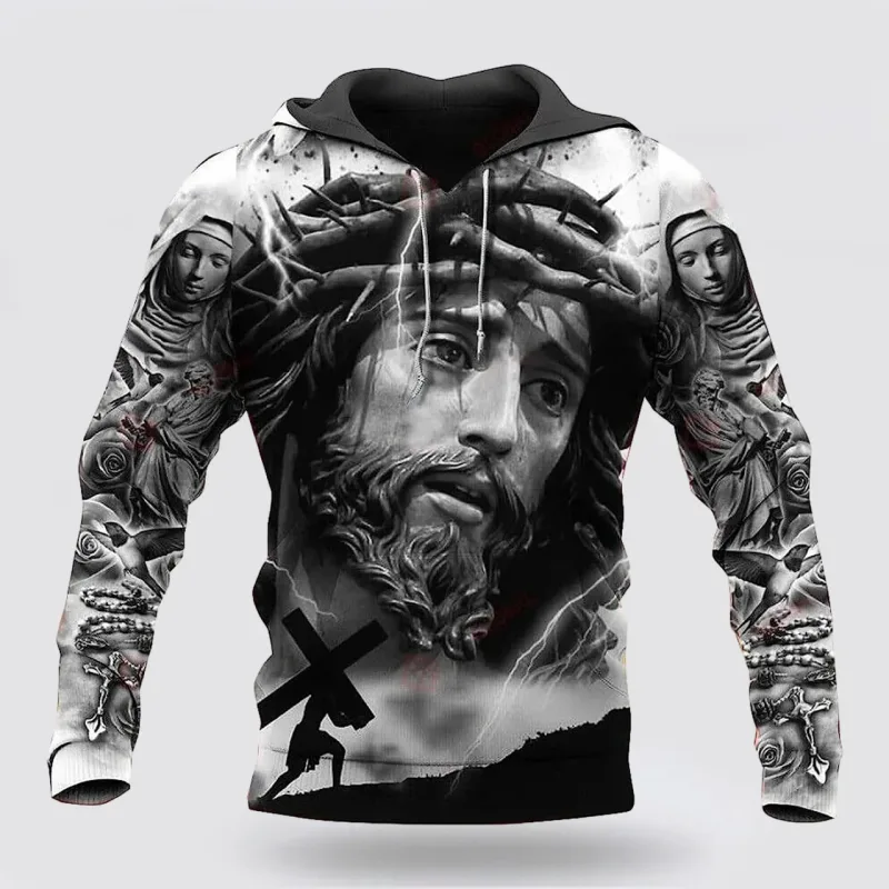 2025 primavera e outono deus jesus gráfico pullovers animal leão 3d impresso com capuz hoodies esportes casual diário unisex camisolas — image 5