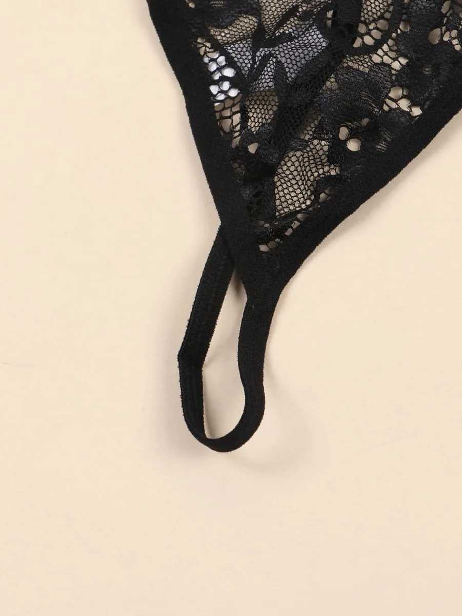 Varsbaby Women Lace Bra Brief Set 2pcs Wire Free Triangle Cup Brassiere Lace Sheer Panty for Women Romantic Underwear Lingerie — image 6