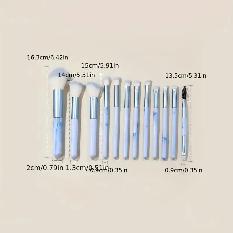 12 st blå sminkborstar Set Professional Foundation Powder Blending Blush Concealer Syntetisk fiberborste — image 6