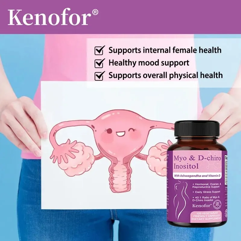 Inositol Supplement with Ashwagandha Improves Muscle Ovarian Function Antioxidant Blood Sugar Balance 120 Veggie Capsules — image 2