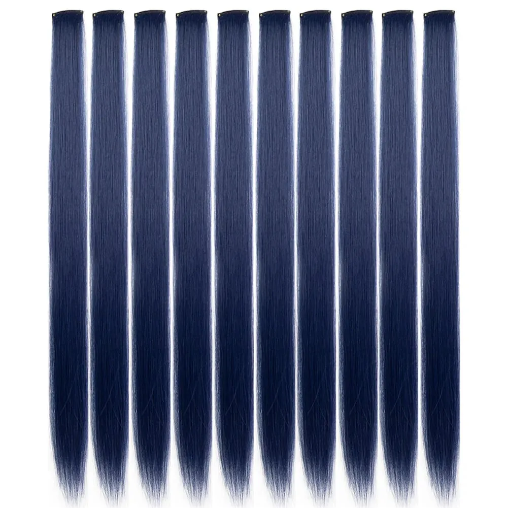 10PCS/Pack Colored Party Highlights Clip in Hair Extensions for Girls 22 Inches Omber colors Straight Hair Synthetic Hairpieces — image 52