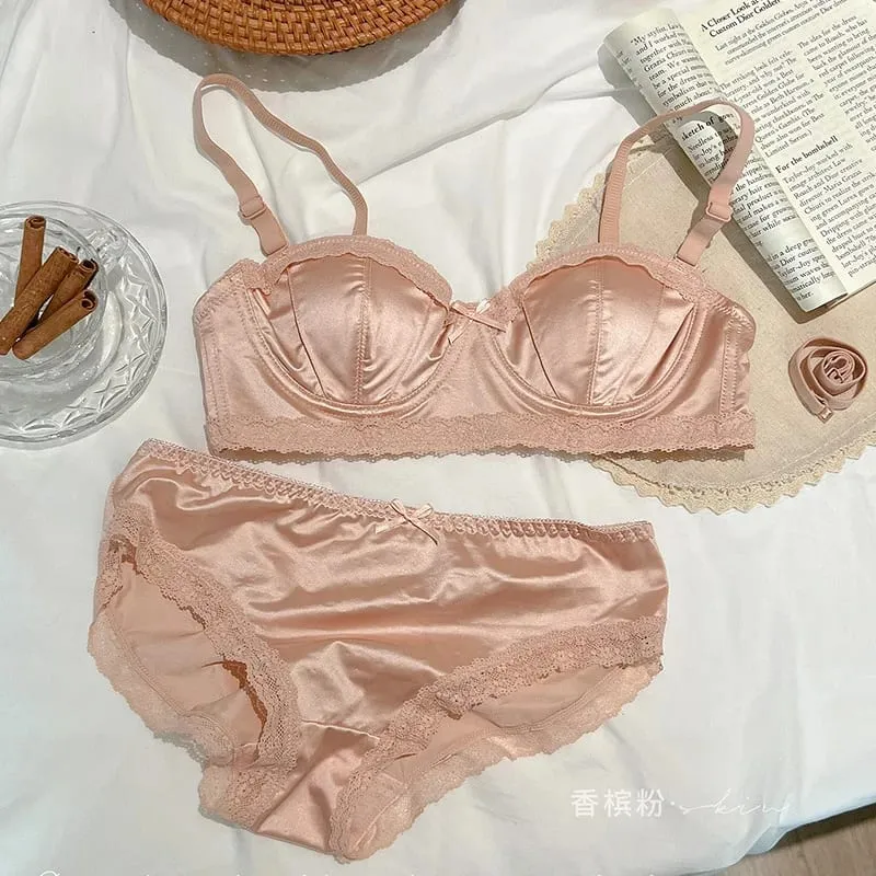 Seamless Satin Silky lingerie Thin little bra with push-up and anti-sagging pull-back bra — image 2