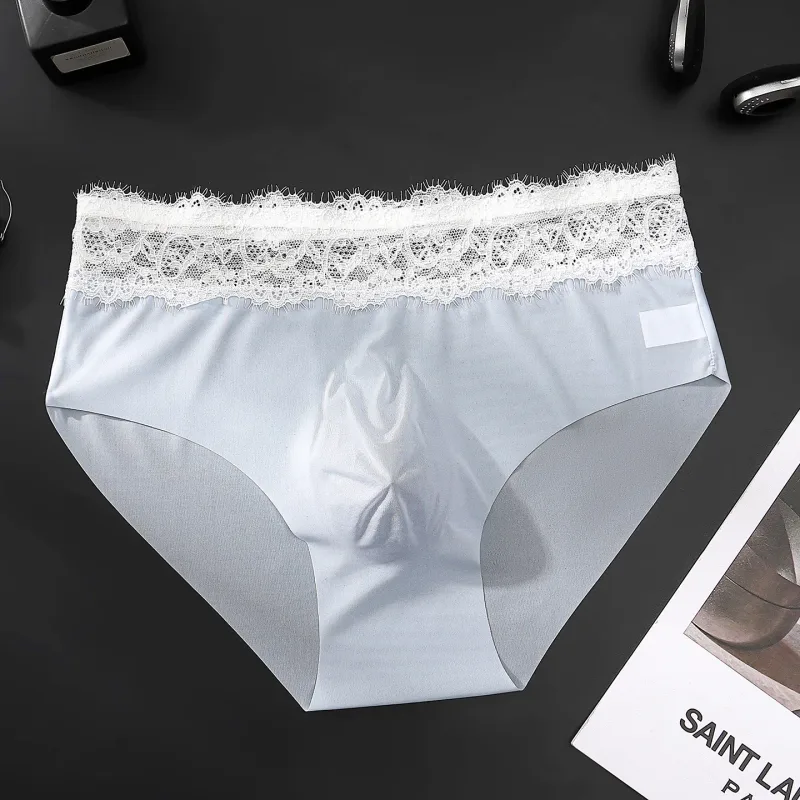 Herren-Dreieckshose mit Spitzenkante, Eisseide, spurlos, atmungsaktiv, dünn, Herrenunterwäsche, niedrige Taille, weich, nahtlos, Komfort, Herren-Slip — image 6