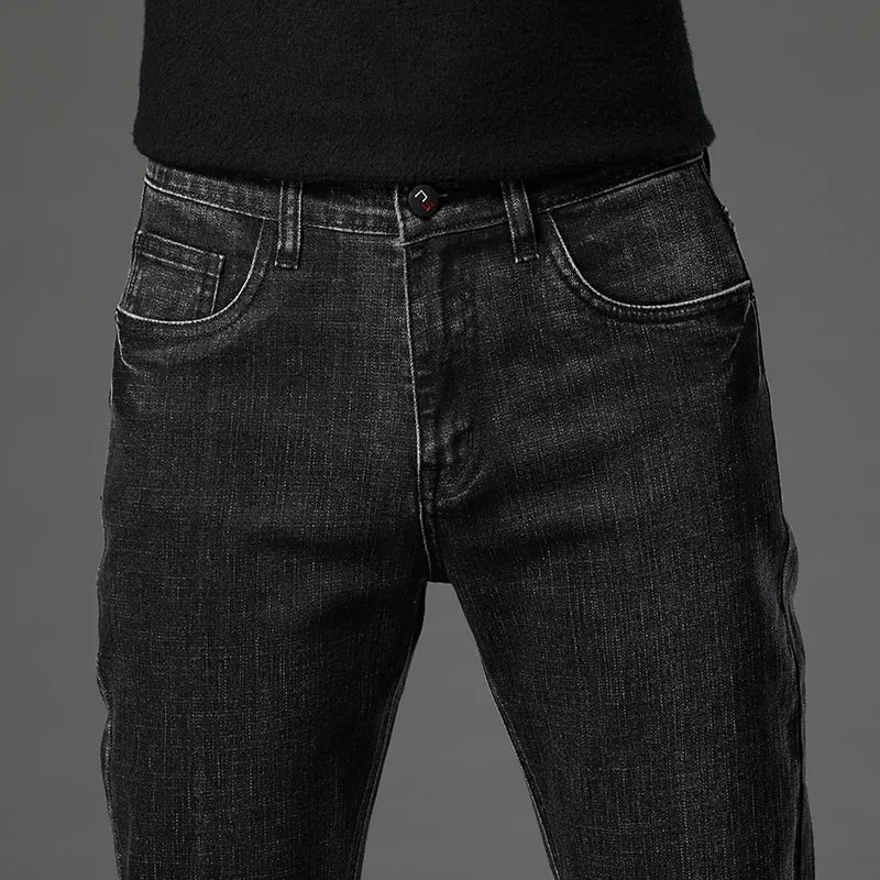 2025 Fall New Men's Cotton Stretch Slim Jeans Straight Version Business Fashion Denim Pants Vintage Blue Brand Trousers Black