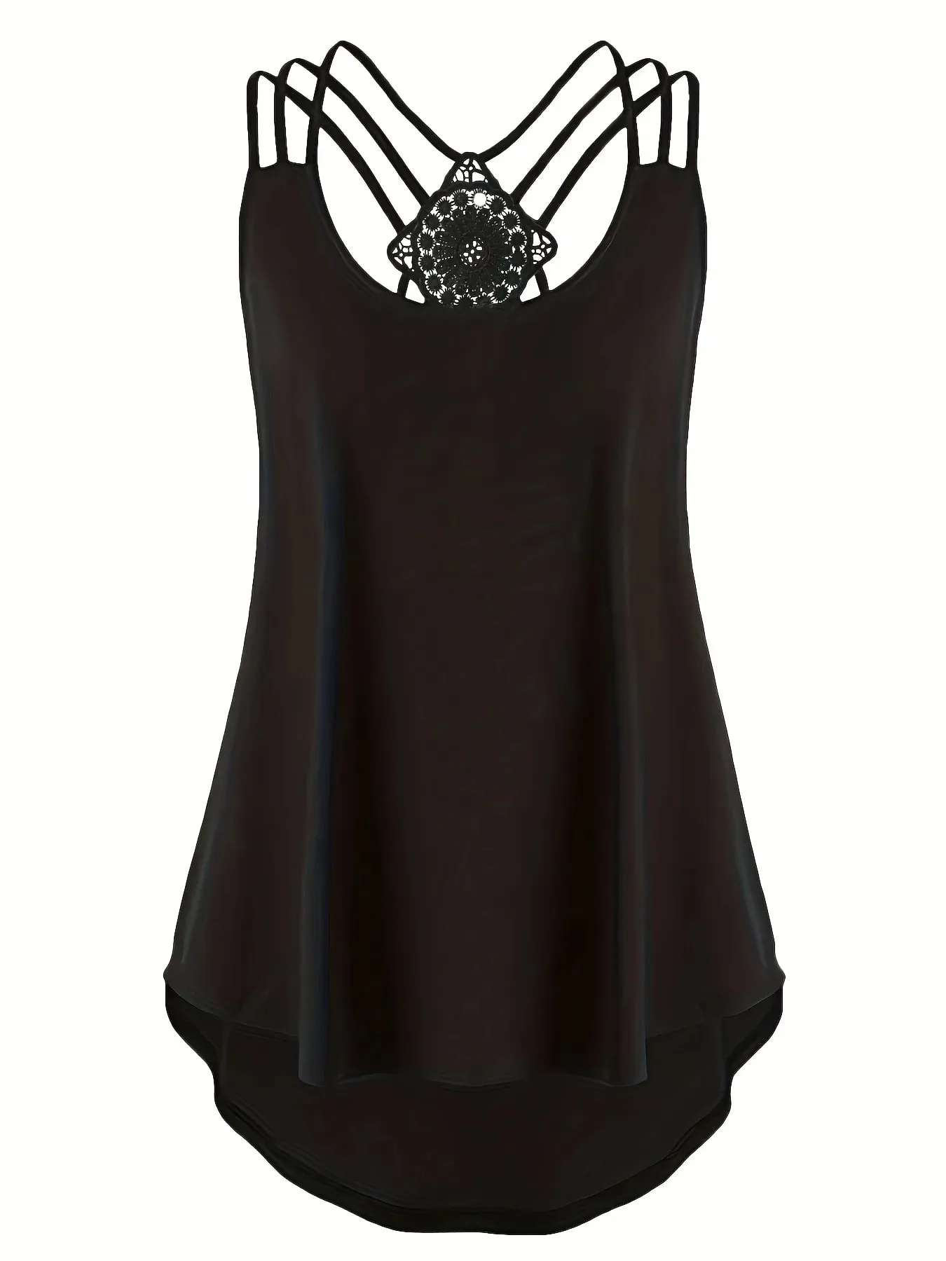 Plus Size Summer Fashion Solid Color Suspender Criss Cross Cami Tank Women's Oversized Slight Stretch Backless Casual Top — image 1