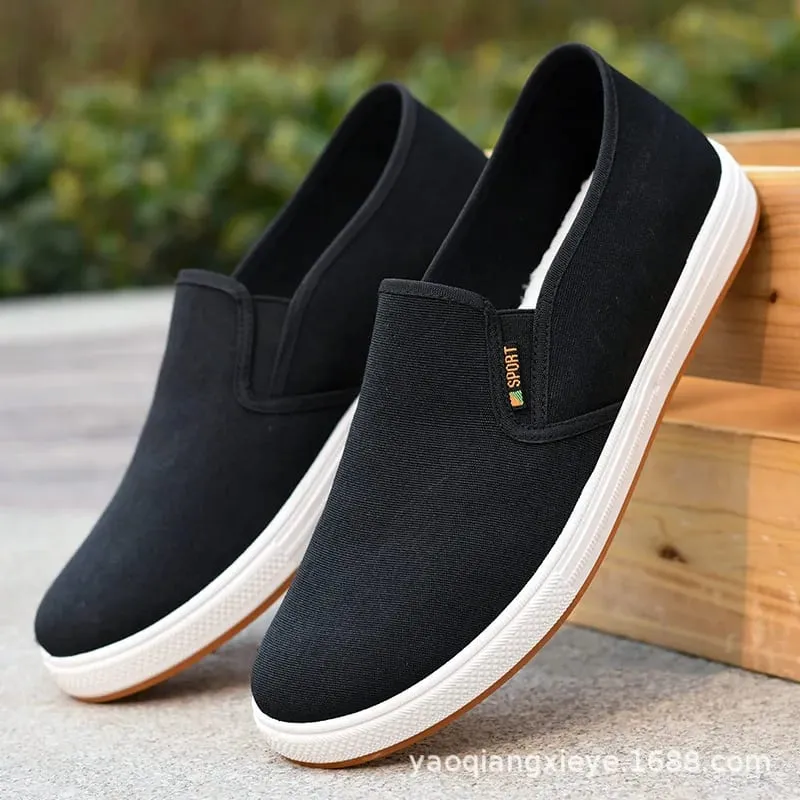 Sepatu Kanvas Pria Sepatu Flat Ringan Vulkanis Slip-On Kasual, Pengiriman Gratis Terjangkau