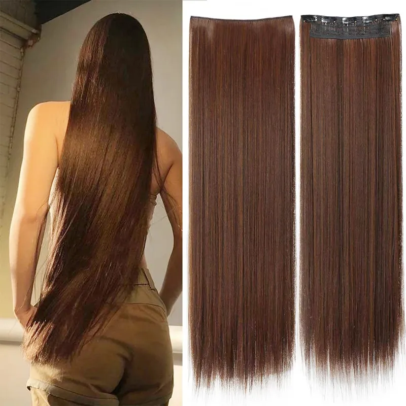 WTB Synthetic 100cm 5 Clip In Hair Extension Heat Resistant Long Straight Black Fake Hairpiece for Women Natural Fake Hair 5 Siz — image 12