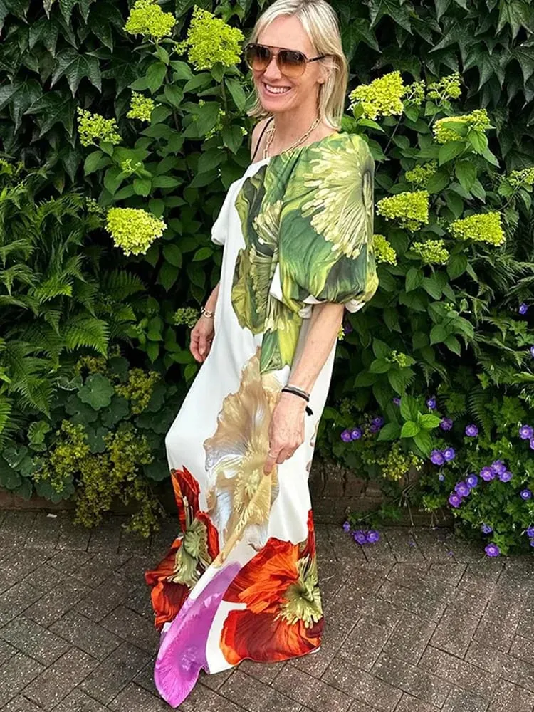 Women's Casual Printed Camisole Dress Fashionable Sloping Collar Off Shoulder Loose Dresses 2025 Summer Street New Outfit — image 6