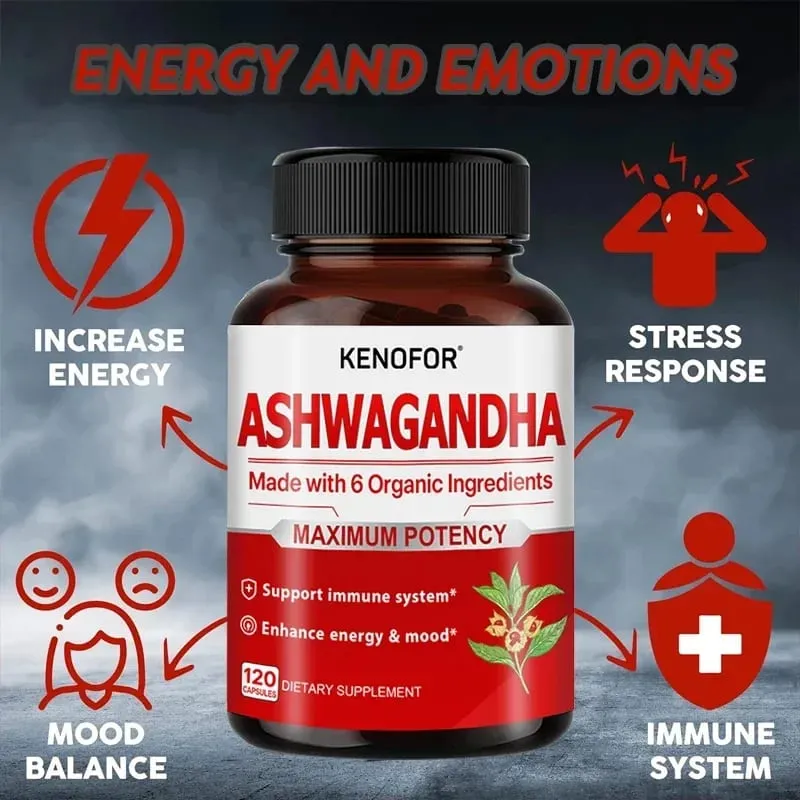 Organic Ashwagandha - 120 Veggie Capsules Pure Organic Ashwagandha Powder and Root Extract - Relieves Stress Improves Mood