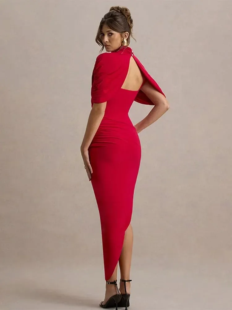 Irregular Pleated Ruched Maxi Dress Women's Backless Turtleneck Slim High Waist Robes Summer Lady Chic Street Vestidos 2025 New — image 7