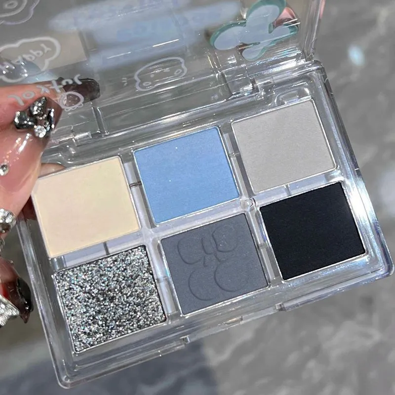 Punk Smokey Matte Glitter Eyeshadow Palette 6 Colors Shimmer Eye Shadow Makeup Palette Cool Toned Gray Blue Eye Pigment Palette — image 3
