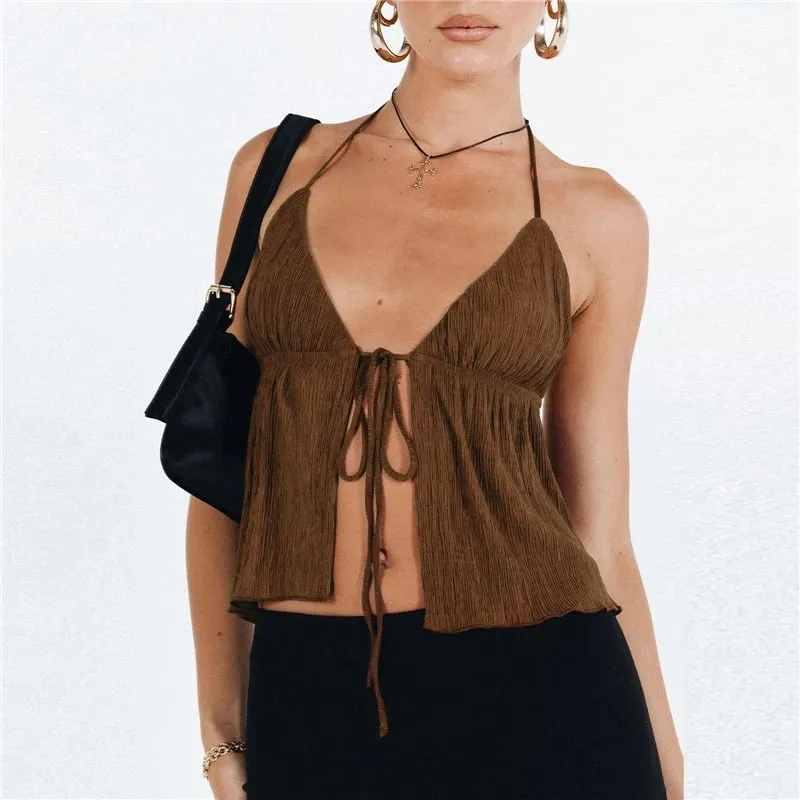 Sexy Summer Cami Top Bowknot Lace-Up Sleeveless Cropped Vest Elegant Youth Clothes Women Fashion Off Shoulder 2024 New — image 2