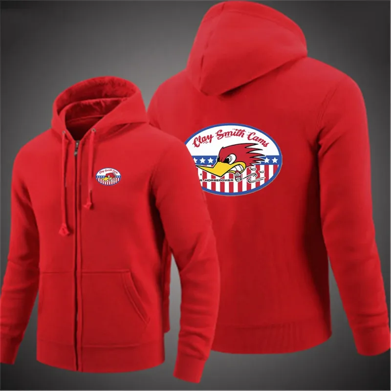 2024 Spring Autumn Men's Mr. Horsepower Clay Smith Cams Logo Print Solid Color Zip Long-Sleeved Streetwear Casual Hooded Hoodies