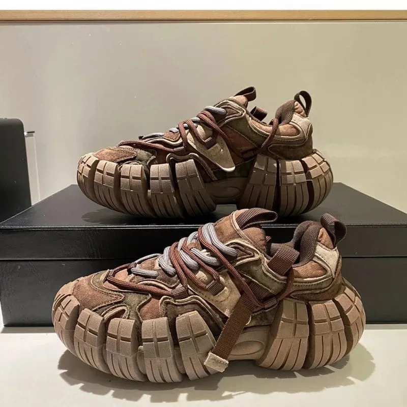 2026 High Quality Men's Platform Shoes Tire Bottom Sneakers British Style Retro Luxury Casual Shoes Fashion Designer Men's Shoes