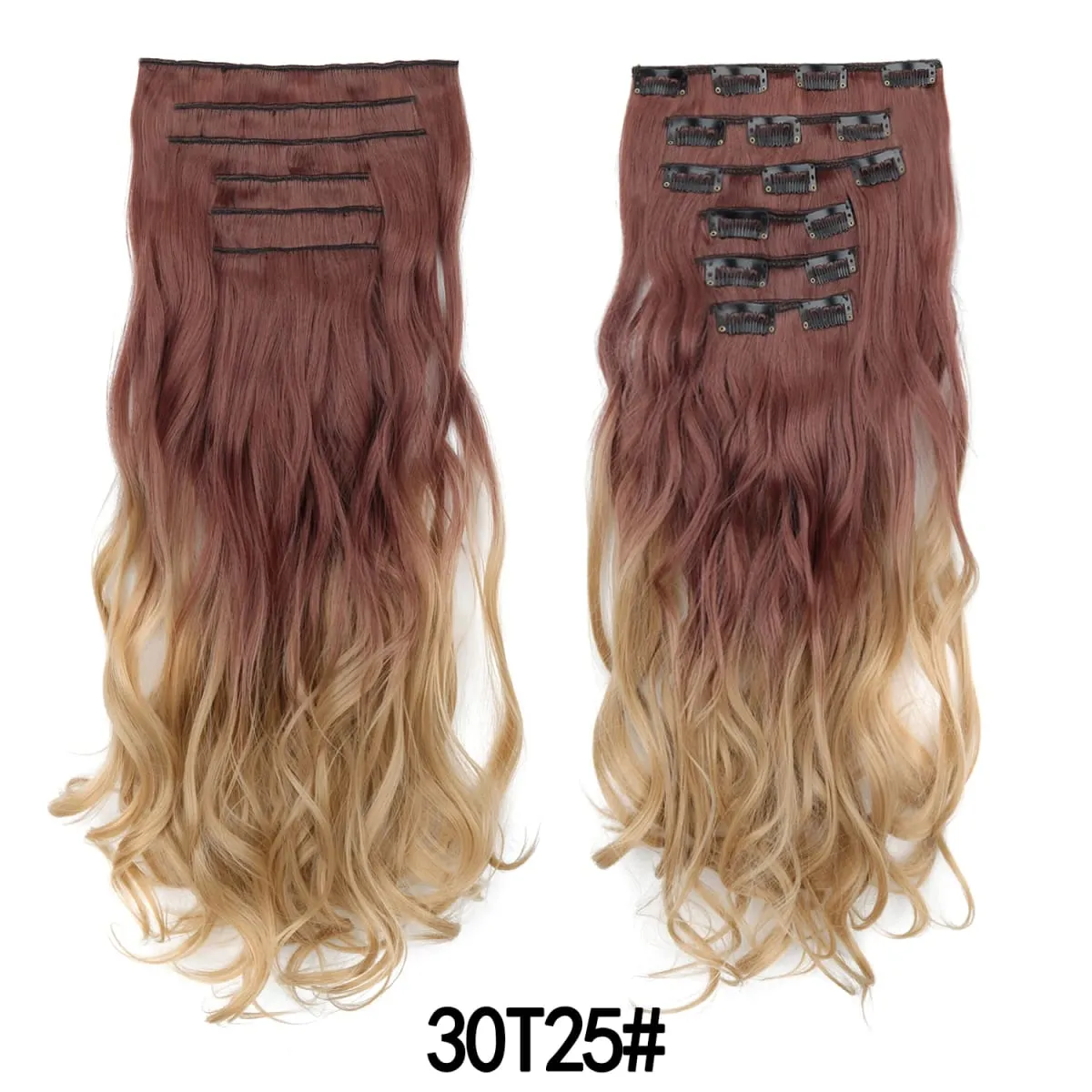 Grampo em extensões de cabelo 6 pçs peruca 20 Polegada longo ondulado sintético grosso trama dupla cabelo para mulheres cor gradiente uso diário
