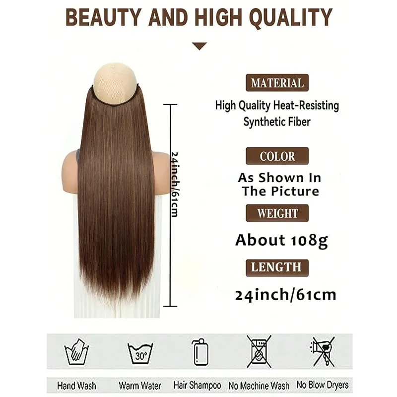 Straight Hair Extension with Invisible Synthetic Natural Straight Hairpiece for Women Long Straight Hair Piece with Fishing Line — image 3