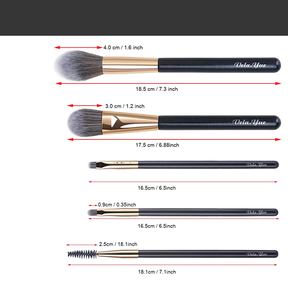 Vela.Yue Makeup Brushes Set 5pcs Powder Foundation Blusher Bronzer Highlighter Contour Eyeliner Brow Lip Gloss Brush