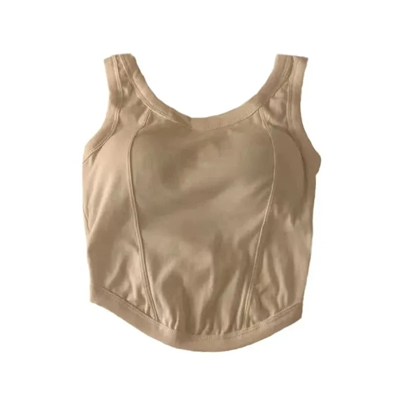 Women Solid Tank Tops With Bra Pad Sports Crop Tops Knit Irregular Hem Camis Tops For Women — image 6