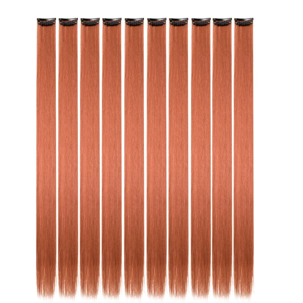 10PCS/Pack Colored Party Highlights Clip in Hair Extensions for Girls 22 Inches Omber colors Straight Hair Synthetic Hairpieces — image 34
