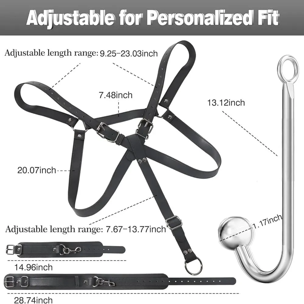 Erotic Toys Kits Adjustable Bondage Reverse Handcuffs Metal Anal Hook Binding Belt Sets Sex Toy For Couples BDSM Adult Toys — image 3