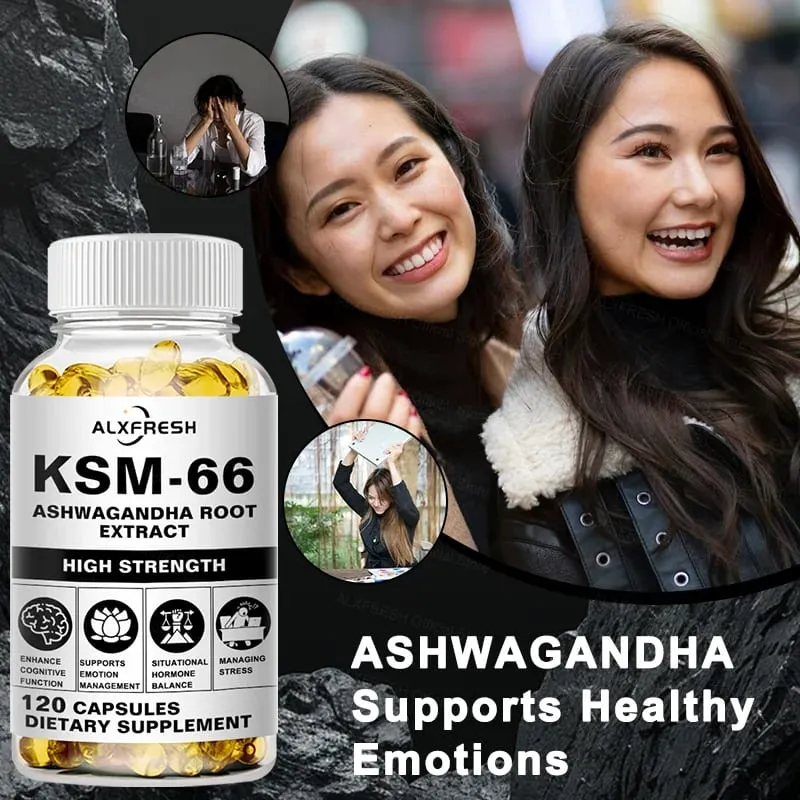 Natural Organic Ashwagandha KSM-66 Supplements Capsules for Stress Relief Focus Brain Energy Support Sleep Health Supplement