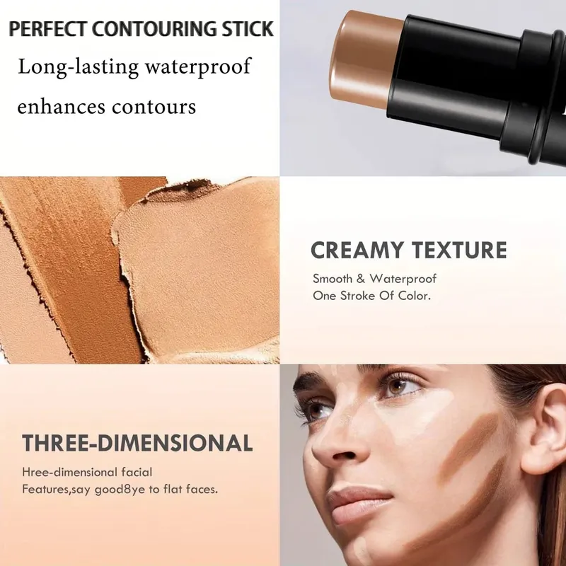 2pcs Face Makeup Set:1pc Foundation+1pc Contour Stick.Long-Lasting Waterproof Full Coverage Natural Finish Mini And Easy To Car — image 4