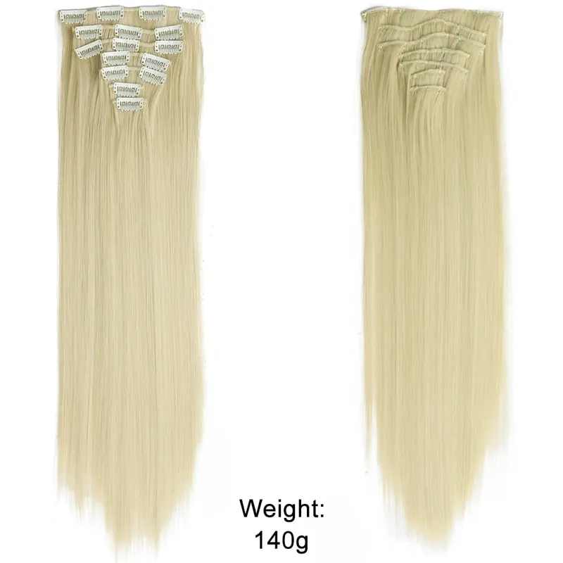 Long Straight Clip In Hairpiece Hair Extensions 4Pcs/Set Synthetic 22'' Black Dark Brown MixedColor Heat Resistant Fiber — image 15