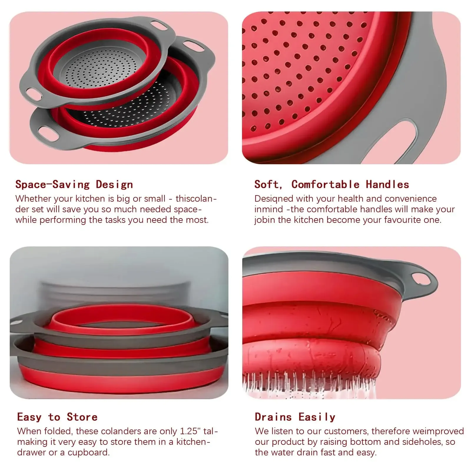 Collapsible Pasta Strainers Kitchen Colander for Draining Fruit Kitchen Silicone Filter Vegetables Baskets Sink Washing Bowl