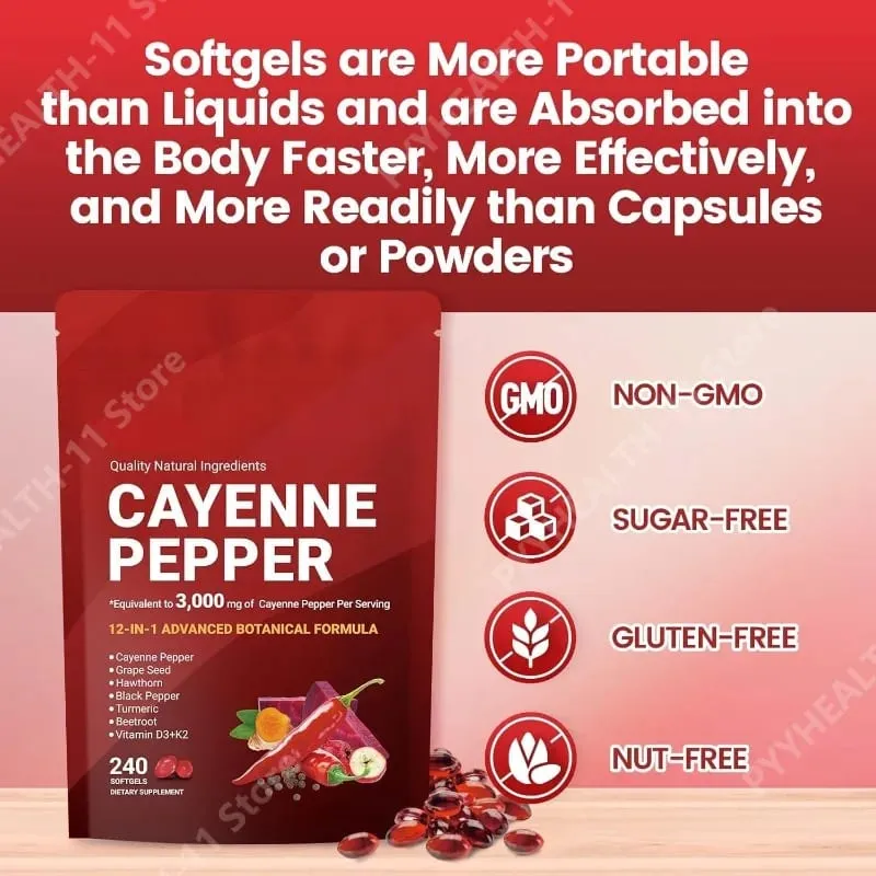 Cayenne Pepper Softgels Doplněk s hroznovým jádrem Červená řepa Kurkuma Vitamíny D3 K2 Bylinný přípravek na podporu zdraví cév nohou — image 5