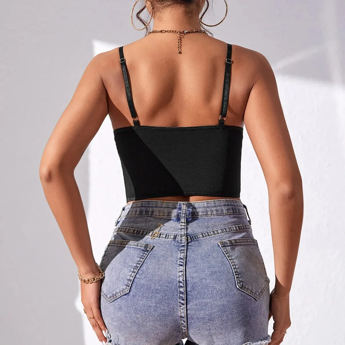 Sexy Lace V-neck Underwire Fishbone Floral Embroidery Backless Crop Tops Sheer Hottie Corset Hollowing Halter Shapewear Camisole — image 3