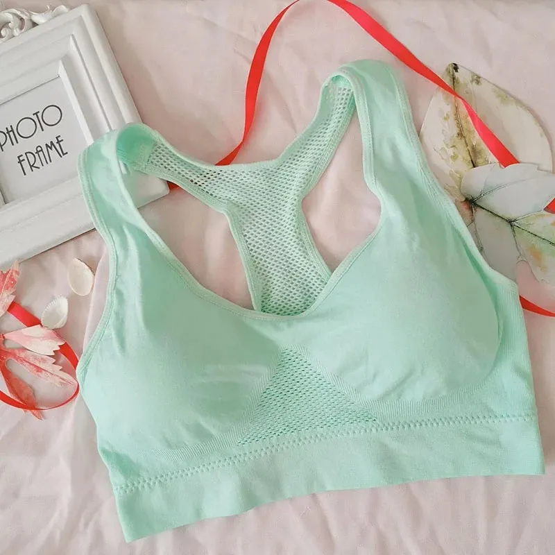 Women Breathable Sports Bra Absorb Sweat Shockproof Padded Gym Running Fitness Double Layer Seamless Yoga Sports Bra Underwear — image 12