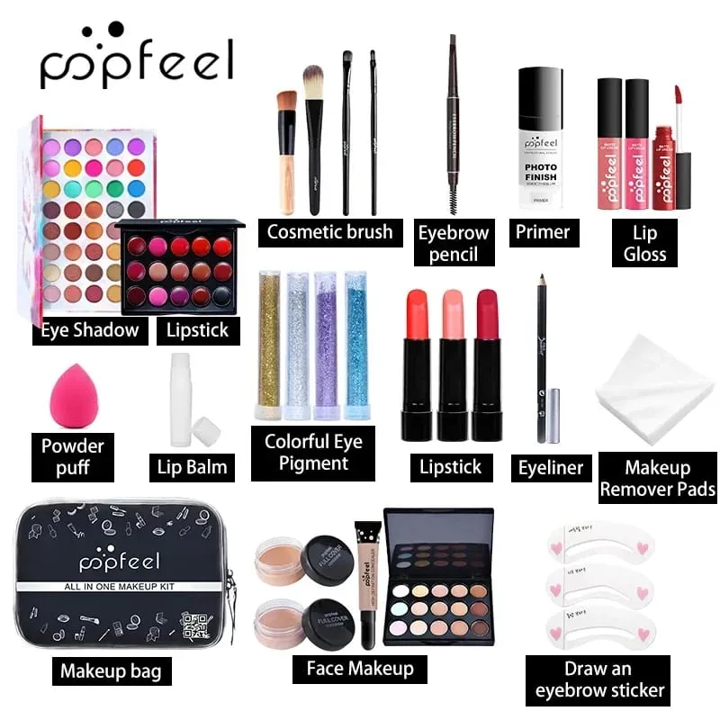 Set Riasan Eyeshadow Lipstik Alis Concealer Kuas Bedak Kit Rias Lengkap untuk Wanita Siswa Pemula Wanita Set Lengkap — image 4