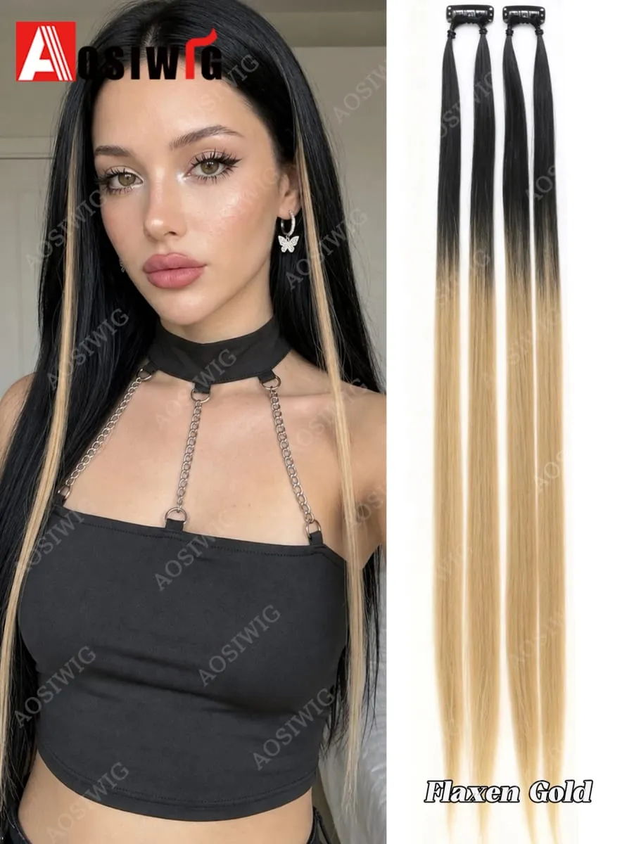 Sambungan Rambut Klip BB Warna-warni Helai Serlahkan Klip Dalam Potongan Rambut Lurus Sintetik untuk Pesta Pesta Wanita Penggayaan Rambut Harian — image 9