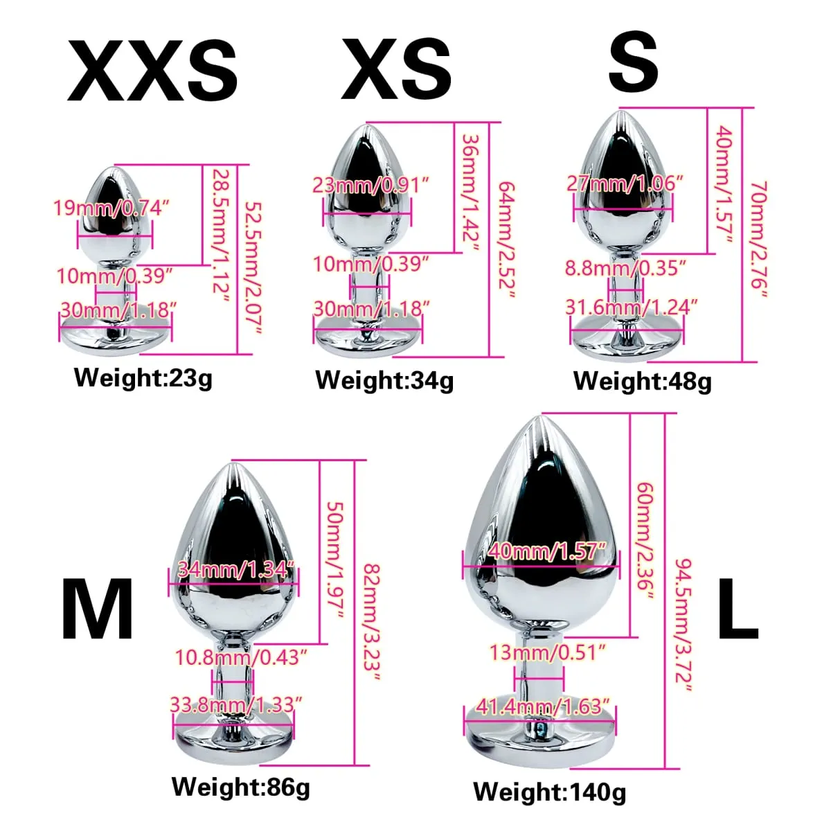 Metal Anal Plug With Gem Base Beginner To Expert 5 Size Butt Plug G-Point Massage Dildos Female/Male Couples Adult Sex Toys — image 3