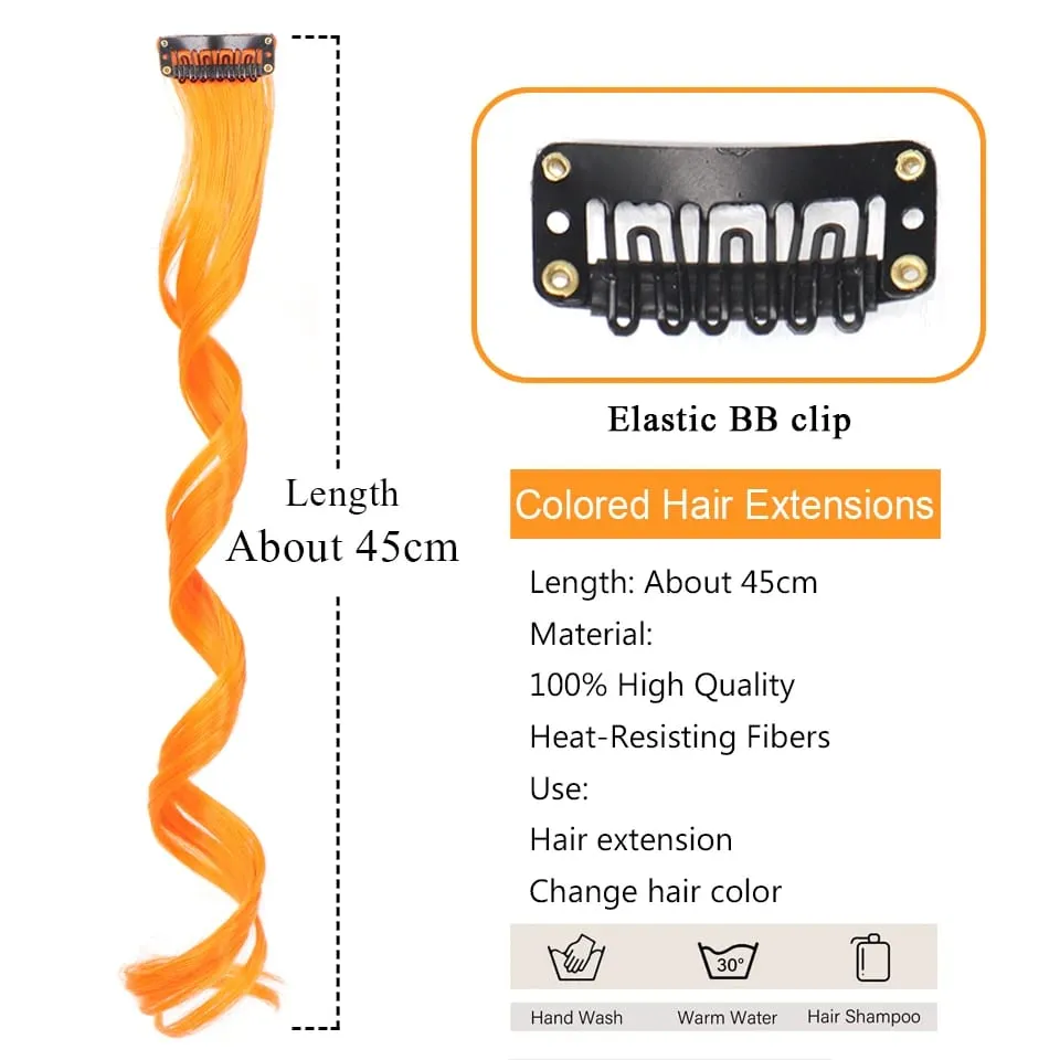 Synthetic Clip In One Pieces Colorful Hair Extensions Curly Synthetic Hair Pieces 18" Long Ombre Hair Pink Purple Red Blue — image 3