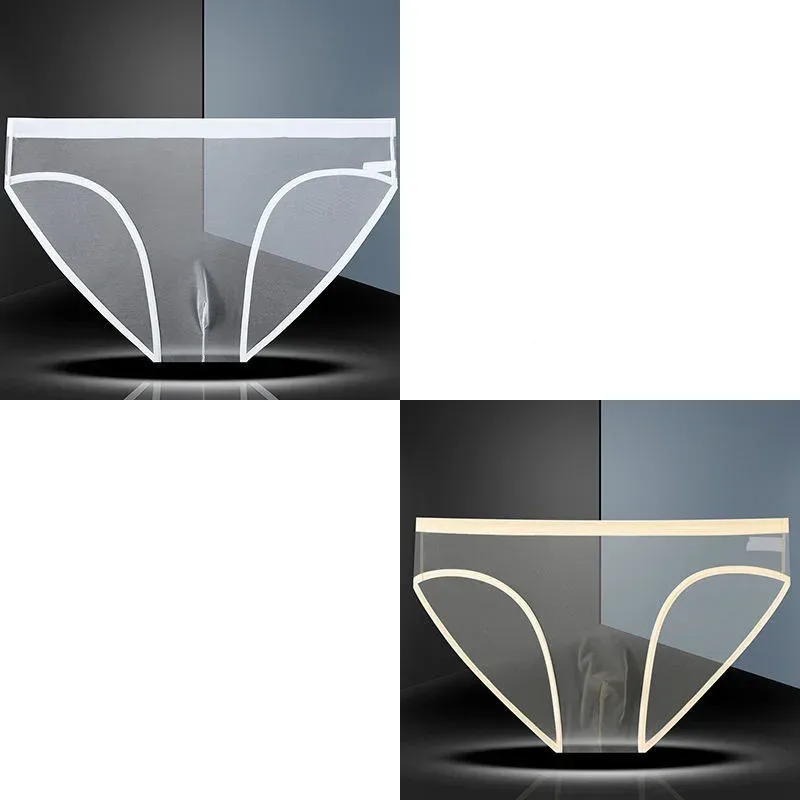 Transparent Underwear Hot Man Pants Ultra-thin Perspective Mid-rise Male Mesh Slips Homme Panties Plus Size