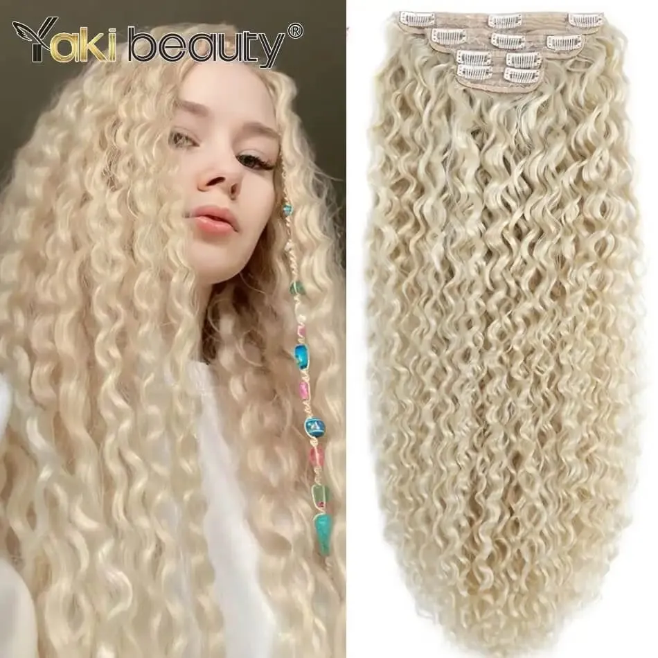 Synthetic Kinky Curly Clip-in Hair Extensions Super Long Water Wave Clip In Hair 160grams 4 Pcs Full Head Hair Pieces
