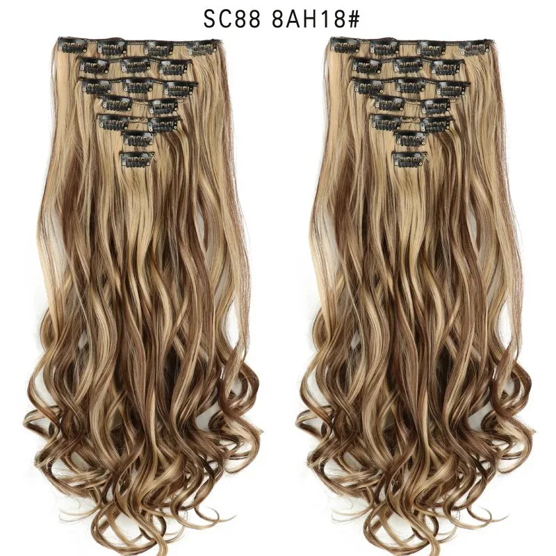 7Pcs/set 16 clips Synthetic Long wavy Hair Extensions Clips in Hair black Brown Suitable for Women Wig Hairpieces