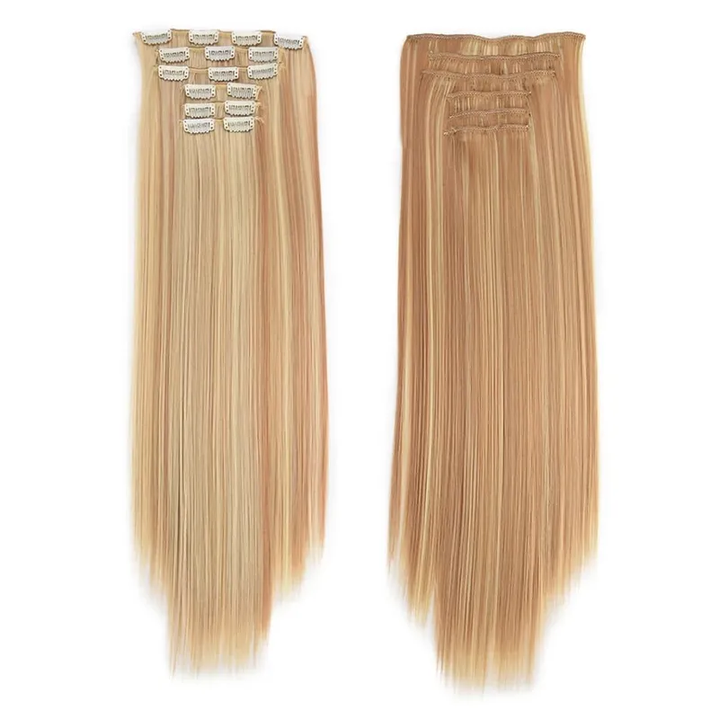 Synthetic Clip in Hair Extensions 6 Pcs/Set 16 Clips Long Straight Hairpieces Clip On Hair Extension for Women Blonde — image 18