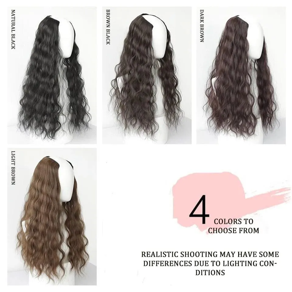U Part Hair Extensions Synthetic Curly Wave Clips in Hair Extensions One Piece 3/4 Full Head Half Wig Straight Thick Hairpiece — image 6