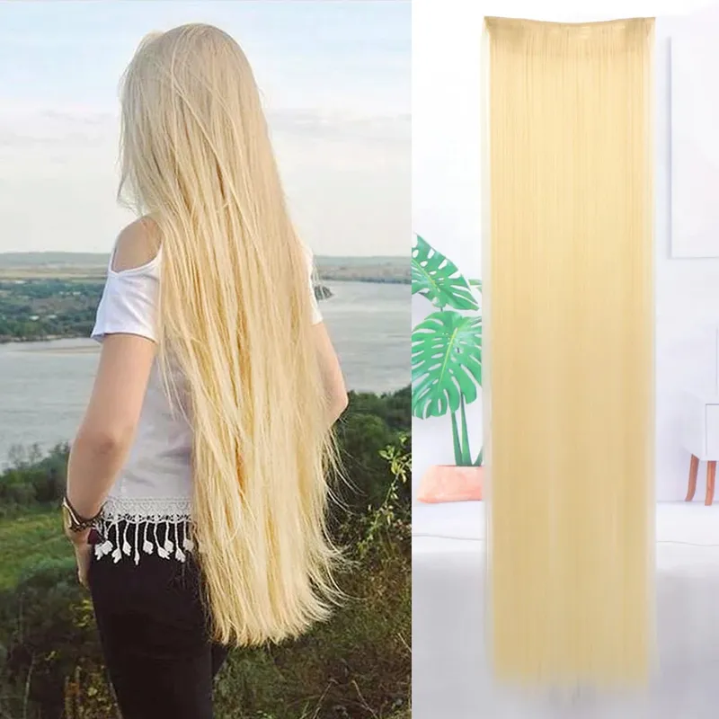 WTB Synthetic 100cm 5 Clip In Hair Extension Heat Resistant Long Straight Black Fake Hairpiece for Women Natural Fake Hair 5 Siz — image 19