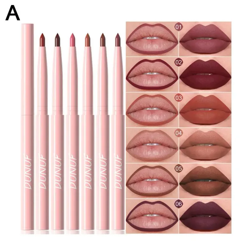 6 Color Lip Liner Pen Set Waterproof Sweatproof Easy Coloring Lasting Non-fading Color Rendering Lip Gloss Set Beauty Makeup