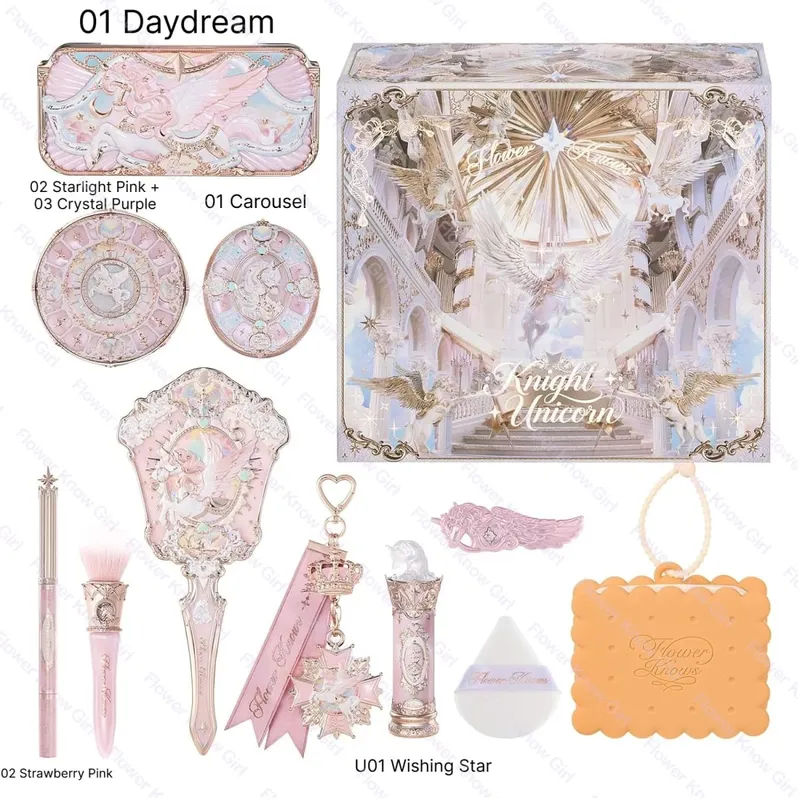 Flower Knows Full Makeup Kit Luxury Gift Box Eyeshadow Palette Blush Lip Cream Hand Mirror Hair Clip Bag Pendant Cute Beauty Cos