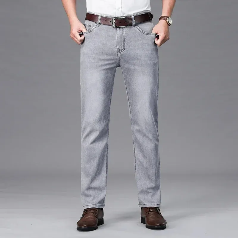 Man Pants Office Business Jeans Men Classic Blue Black Cotton Stretch Straight Denim Pants Male Brand Trousers — image 7