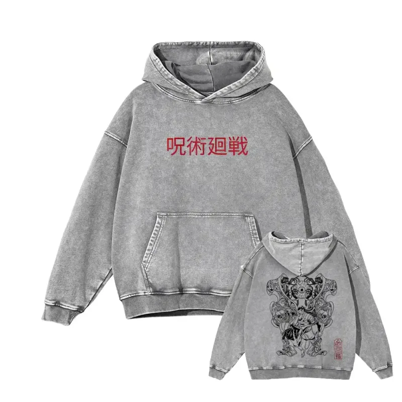 Japanese Anime Jujutsu Kaisen Print Hooded Pullover Men Hip Hop Sweatshirt Vintage Hoodie Harajuku Cotton Sweatshirts