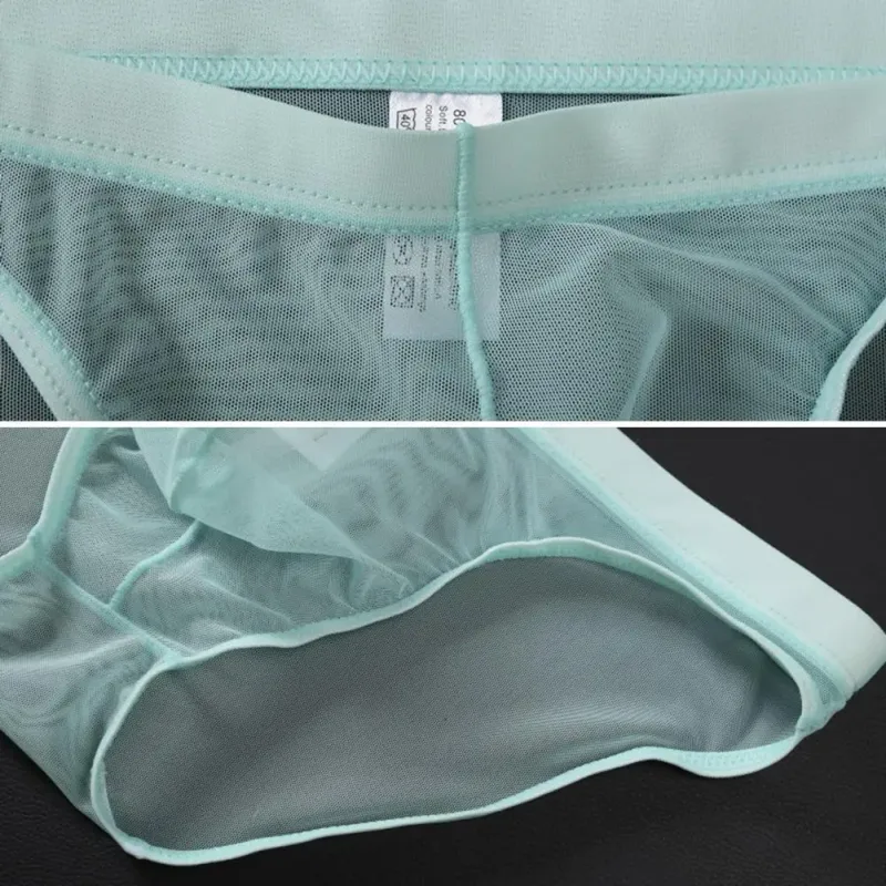 Men Seamless Ice Silk Briefs Low-rise Ultra-Thin See-through Panties Solid Color Quick Drying Underwear — image 5