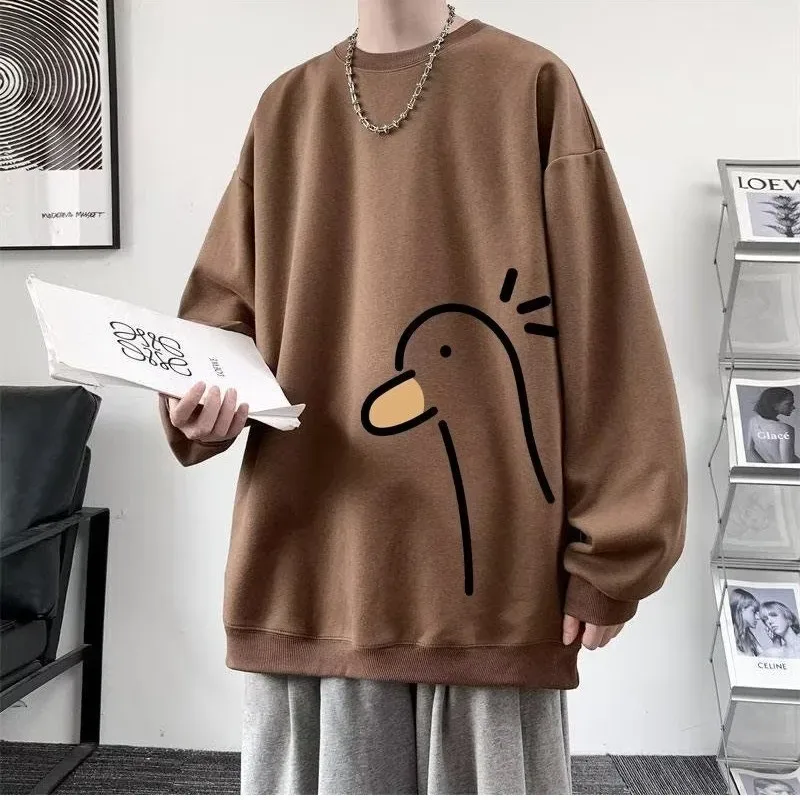 【M-8XL-Sweatshirts】 Übergroßes Herren-Sweatshirt, modisch, lockerer, langärmliger Paarkleidung mit gelbem Entendruck — image 4